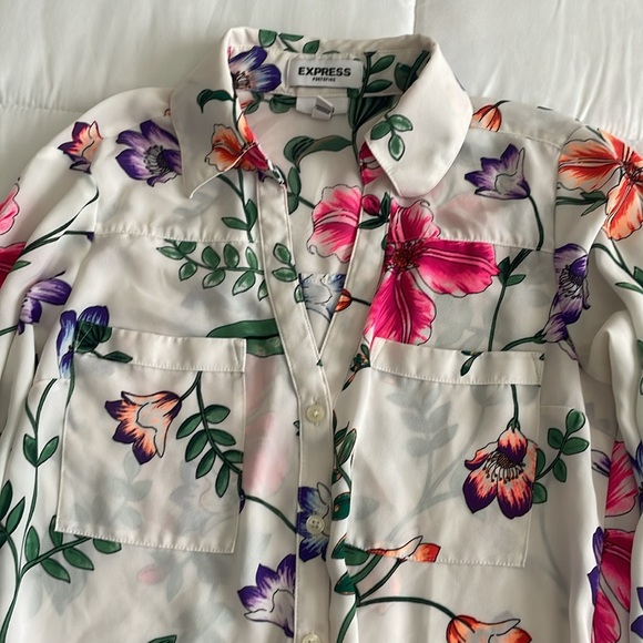 EXPRESS • Beautiful Slim Fit Portofino Shirt - Bright Floral XS - Picture 2 of 2